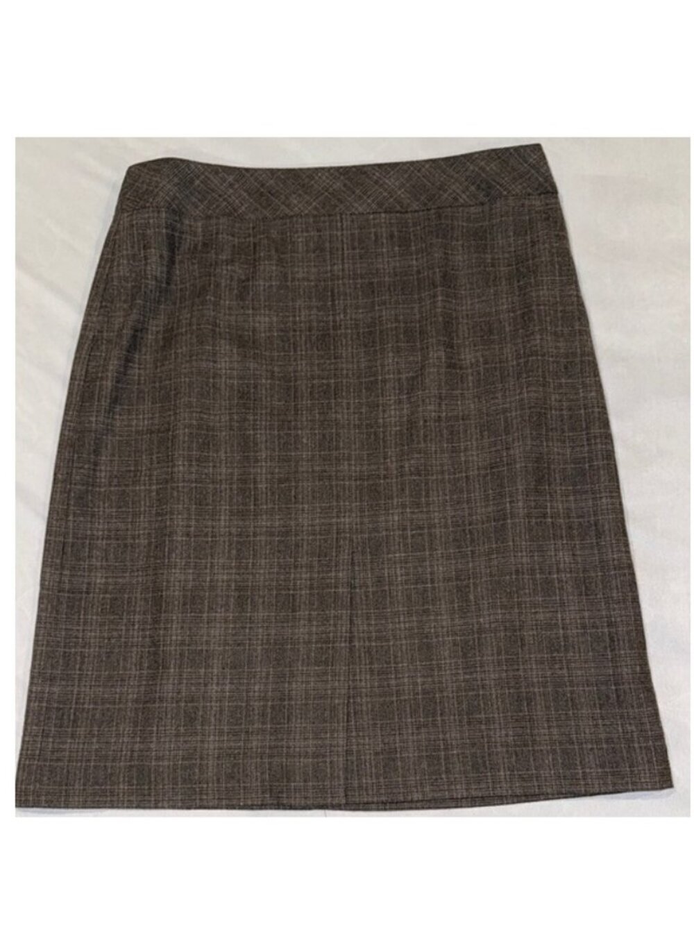 Le Chateau Wool Blend Brown and Black Plaid Pencil Skirt Knee-Length Work